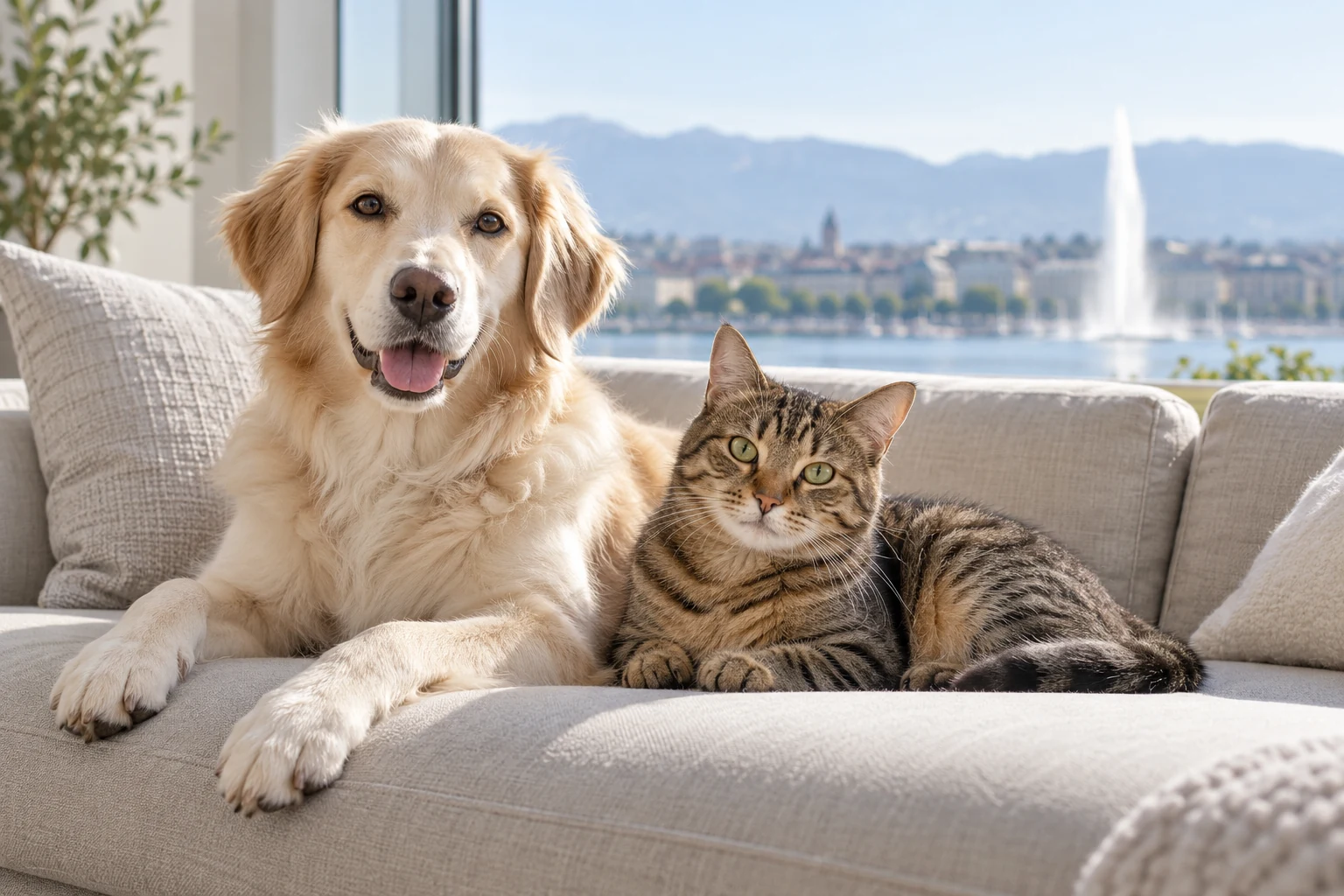 Un chien et un chat côte à côte