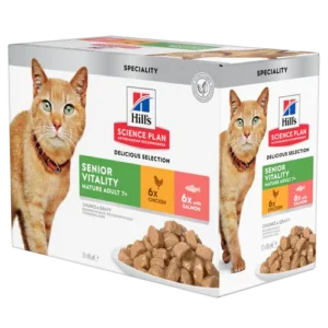 Hill’s Science Plan Adult 7 Senior Vitality Multipack Chicken Salmon Pouch — pour chats (visuel indicatif du produit)