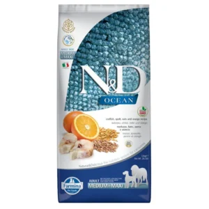 Farmina N&D Ocean céréales saines cabillaud & orange Adult Medium/Maxi pour chien — pour chiens (visuel indicatif du produit)