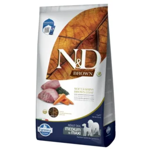 Farmina N&D Dog Brown Adult Medium & Maxi avec agneau, carotte et spiruline — pour chiens (visuel indicatif du produit)