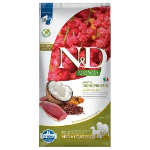 Farmina N&D Quinoa Skin & Coat Medium/Maxi canard, noix de coco et curcuma — pour chiens (visuel indicatif du produit)