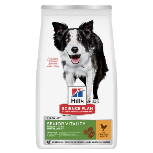 Hill’s Science Plan Adult 7 Senior Vitality Medium Breed Chicken And Rice Dry — pour chiens (visuel indicatif du produit)