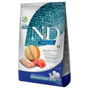 Farmina N&D Ocean saumon, cabillaud & melon Medium & Maxi pour chien — pour chiens (visuel indicatif du produit)