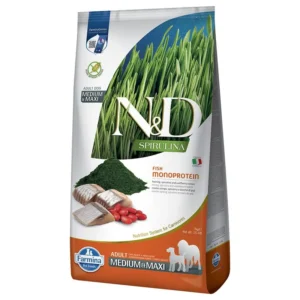 Farmina N&D Dog Spirulina Adult Medium/Maxi au hareng — pour chiens (visuel indicatif du produit)