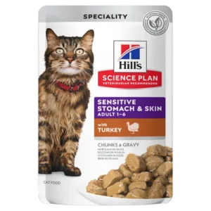 Hill’s Science Plan Adult Sensitive Stomach Skin Turkey Pouch — pour chats (visuel indicatif du produit)