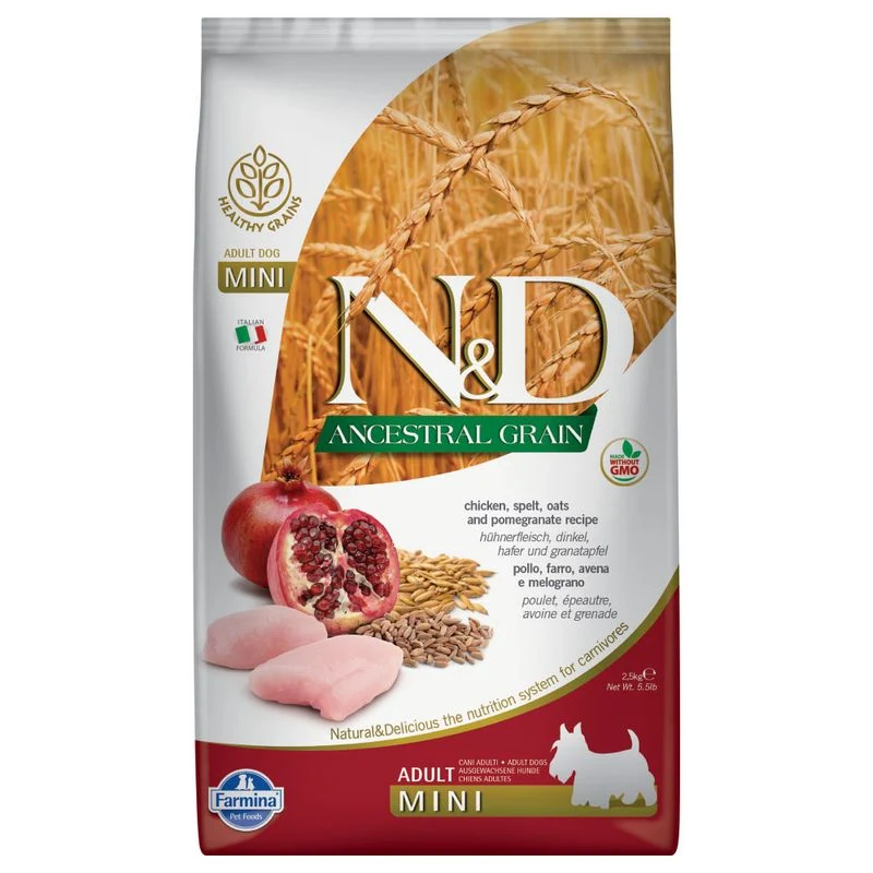 Farmina N&D Low Grain Mini poulet et grenade — pour chiens (visuel indicatif du produit)