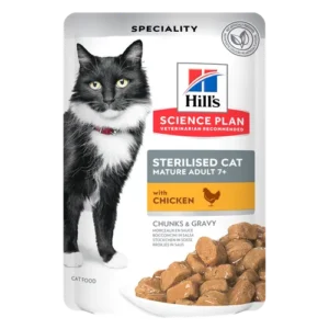 Hill’s Science Plan Mature Adult 7 Sterilised Cat Chicken Pouch — pour chats (visuel indicatif du produit)