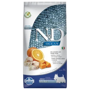 Farmina N&D Ocean Adult Mini cabillaud, potiron & orange pour chien — pour chiens (visuel indicatif du produit)