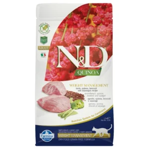 Farmina N&D Quinoa Weight Management agneau, quinoa, brocoli & asperges pour chat — pour chats (visuel indicatif du produit)
