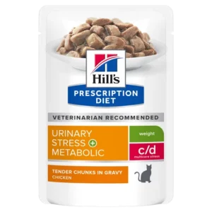 Hill’s Prescription Diet Metabolic Urinary Stress Chicken Weight Management Pouch — pour chats (visuel indicatif du produit)