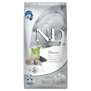 Farmina N&D Dog Adult Medium/Maxi White bar, spiruline et fenouil — pour chiens (visuel indicatif du produit)
